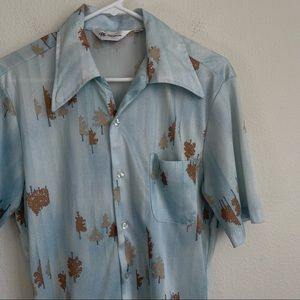 Mr. California Tree Blue Short Sleeve Vintage 80s Shirt